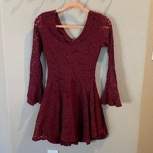 Wine long sleeve dress